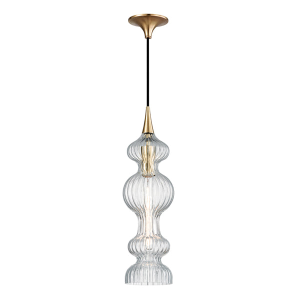 Pomfret 1 Light Pendant Light - Aged Brass & Glass