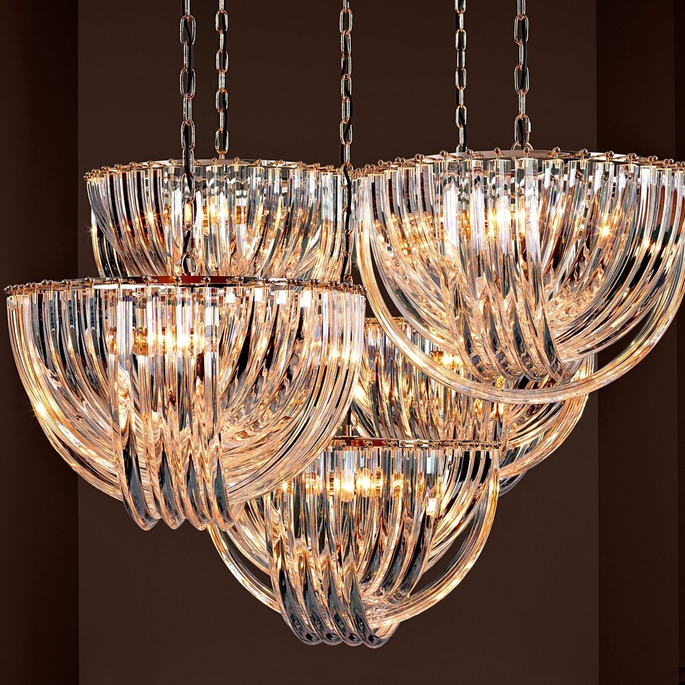 Murano Round Chandelier - Nickel Finish