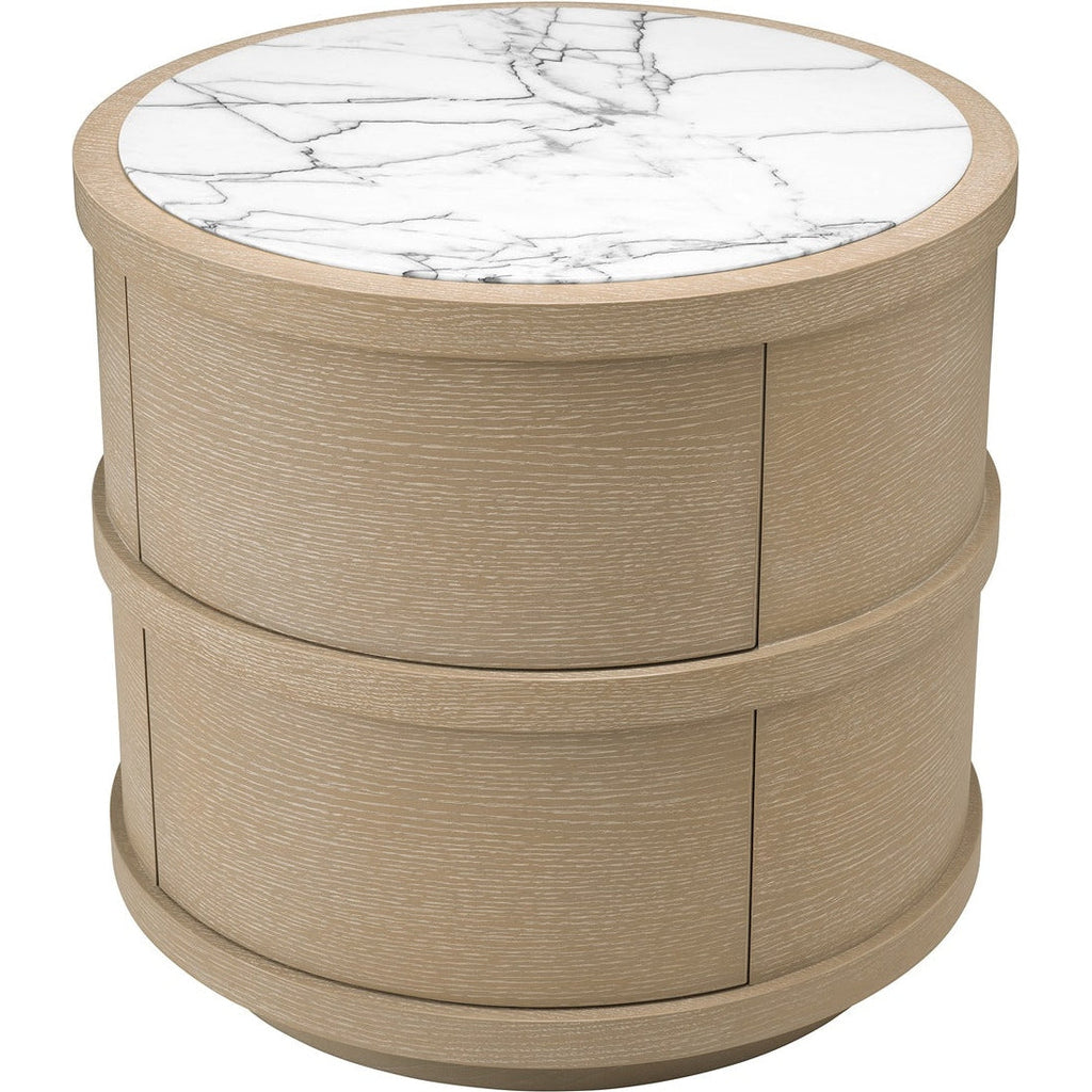 Cabana Round Bedside Table - Washed Oak Veneer