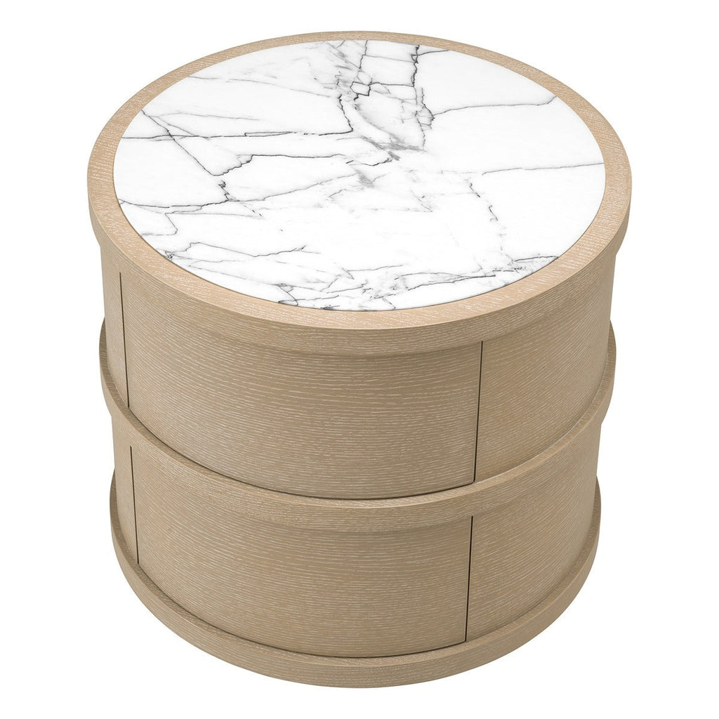 Cabana Round Bedside Table - Washed Oak Veneer