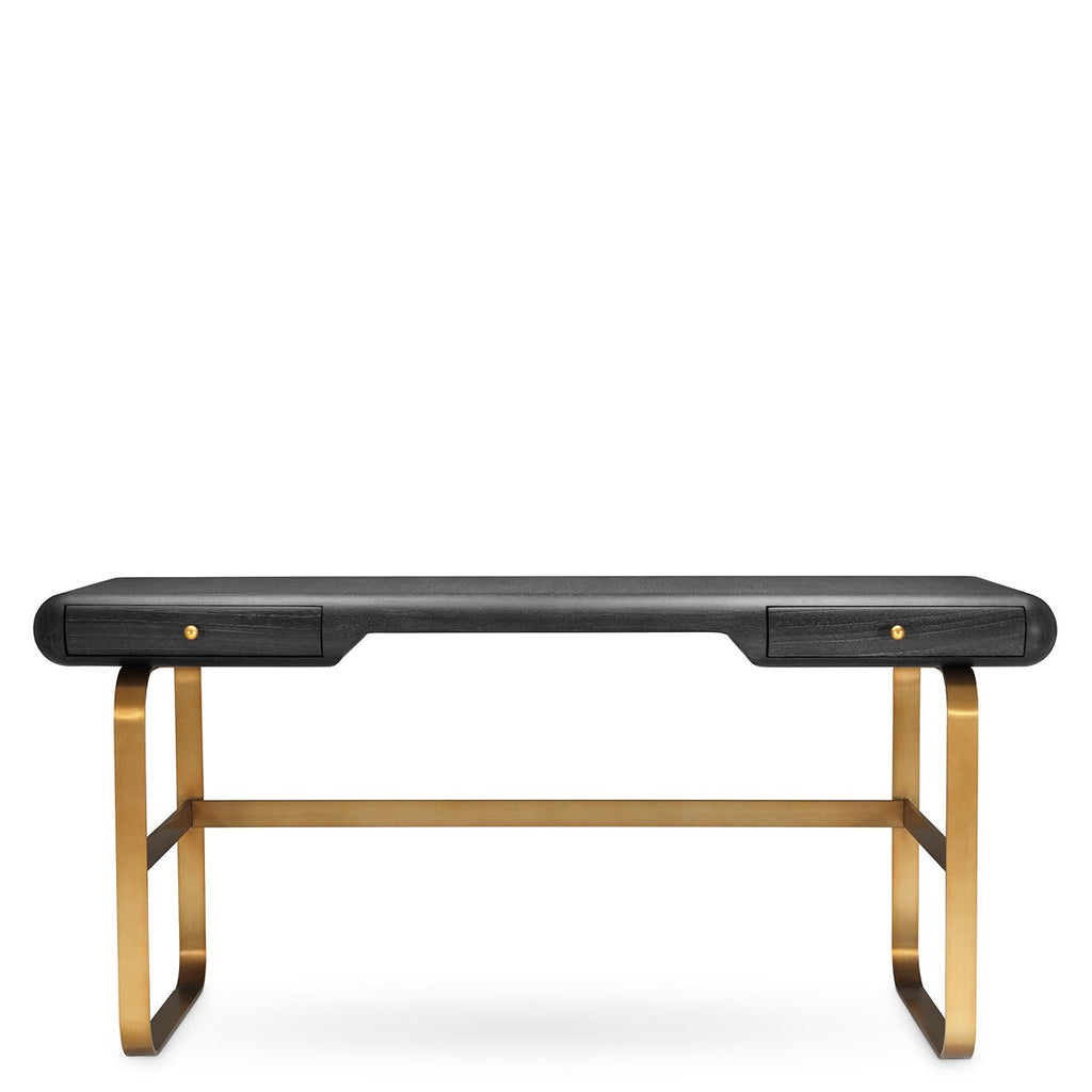 Nathaniel Desk - Charcoal Grey Oak Veneer & Brushed Brass
