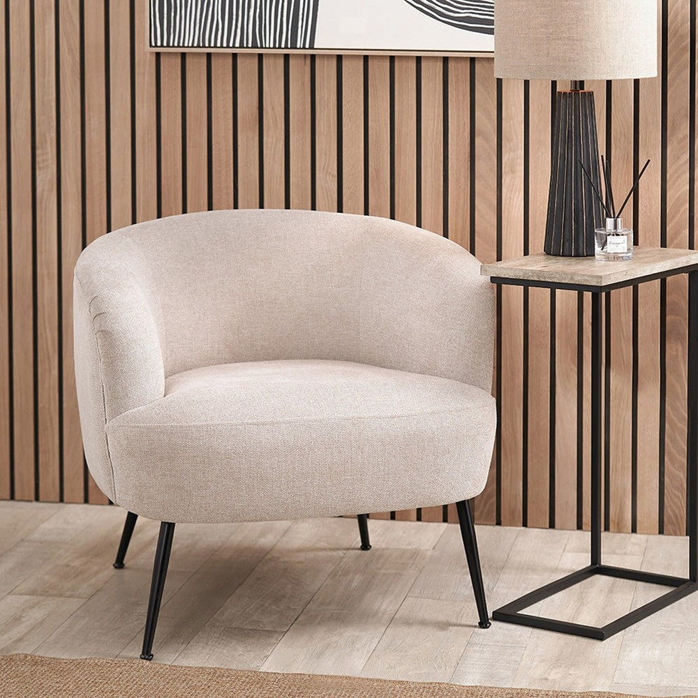 Avona Tub Chair - Natural Chenille & Black Metal