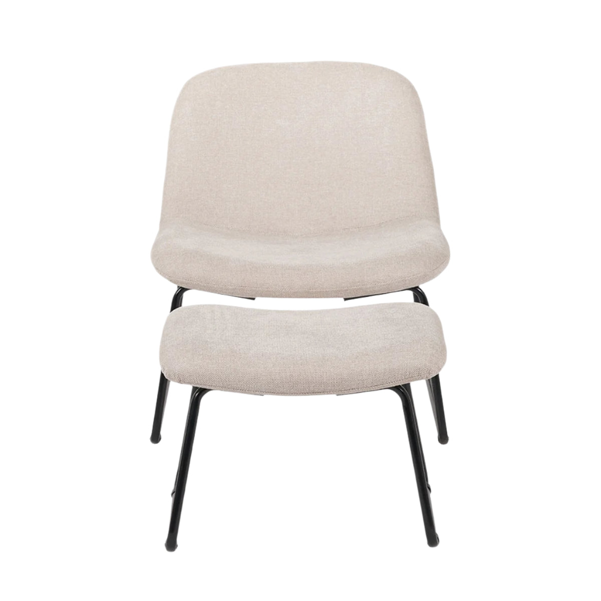 Chora Lounge Chair & Footstool - Natural Chenille & Black Metal