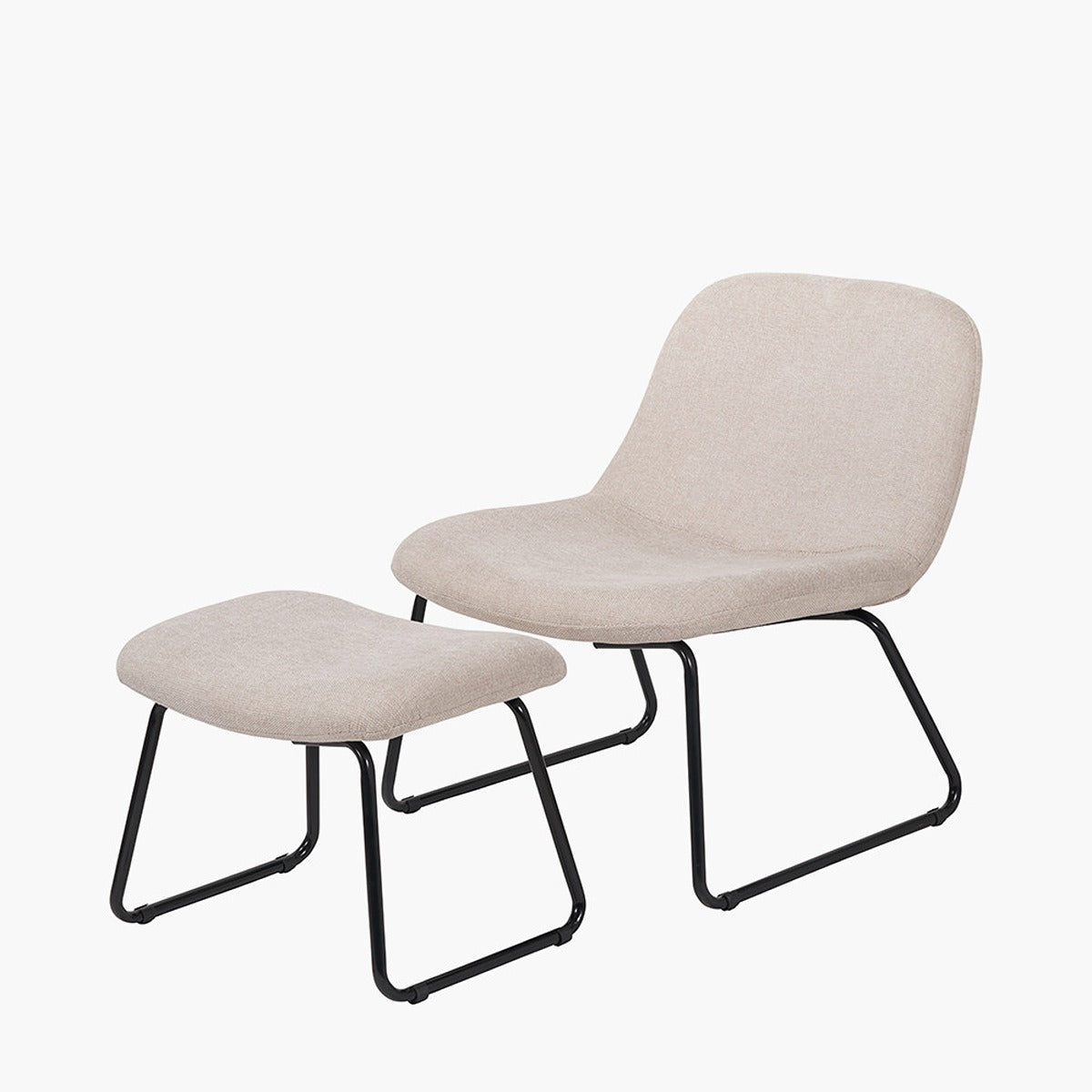 Chora Lounge Chair & Footstool - Natural Chenille & Black Metal