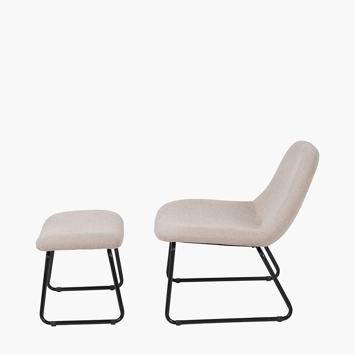 Chora Lounge Chair & Footstool - Natural Chenille & Black Metal