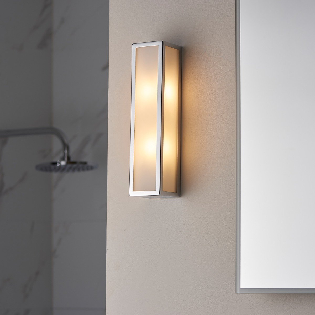 Newham Bathroom Frosted Wall Light - Chrome