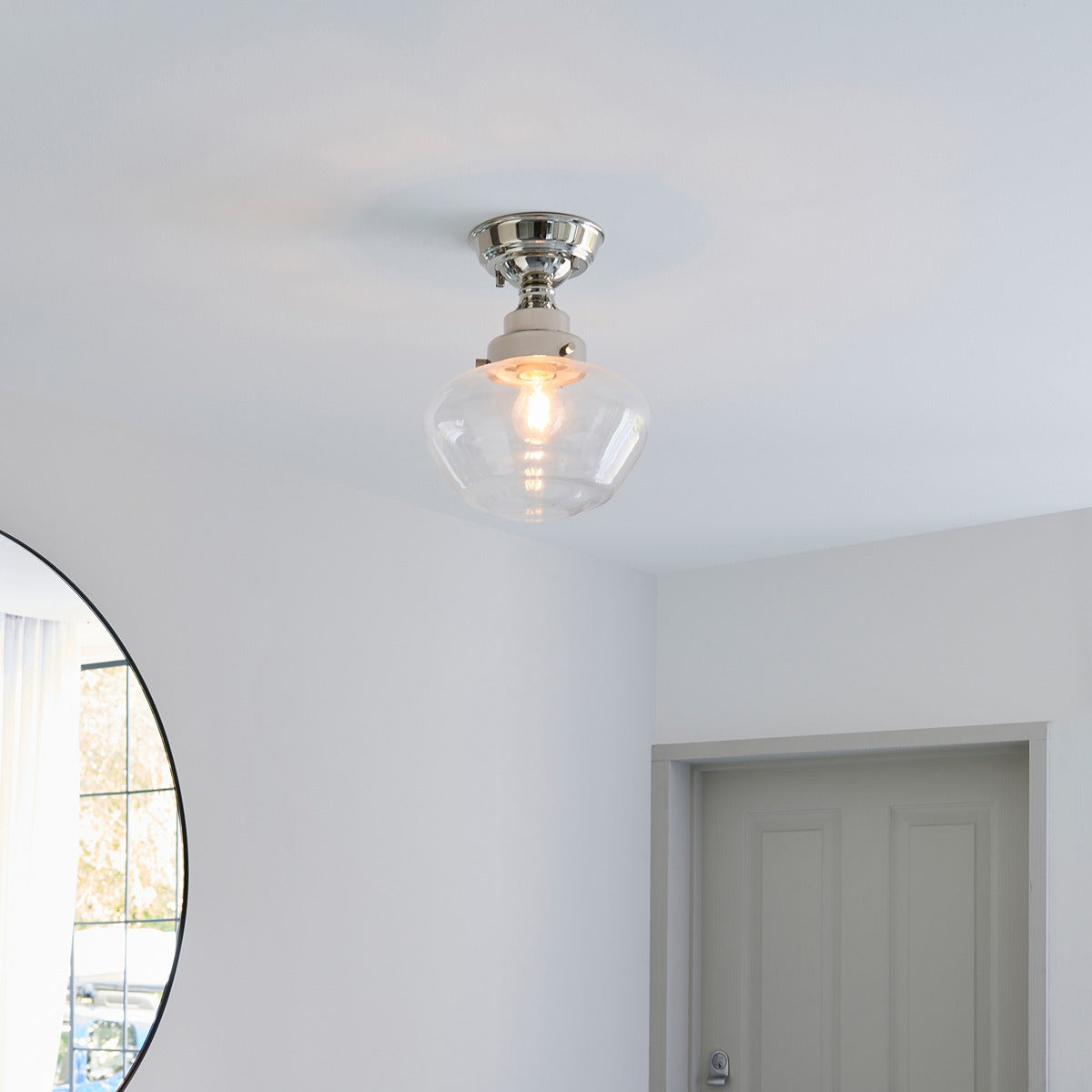 Chelsey 1 Light Ceiling Light - Bright Nickel & Clear Glass