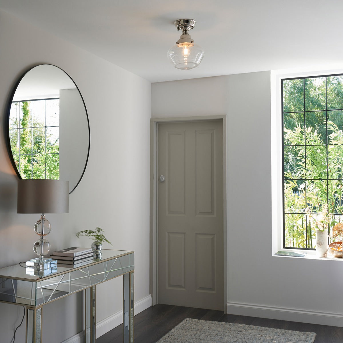 Chelsey 1 Light Ceiling Light - Bright Nickel & Clear Glass