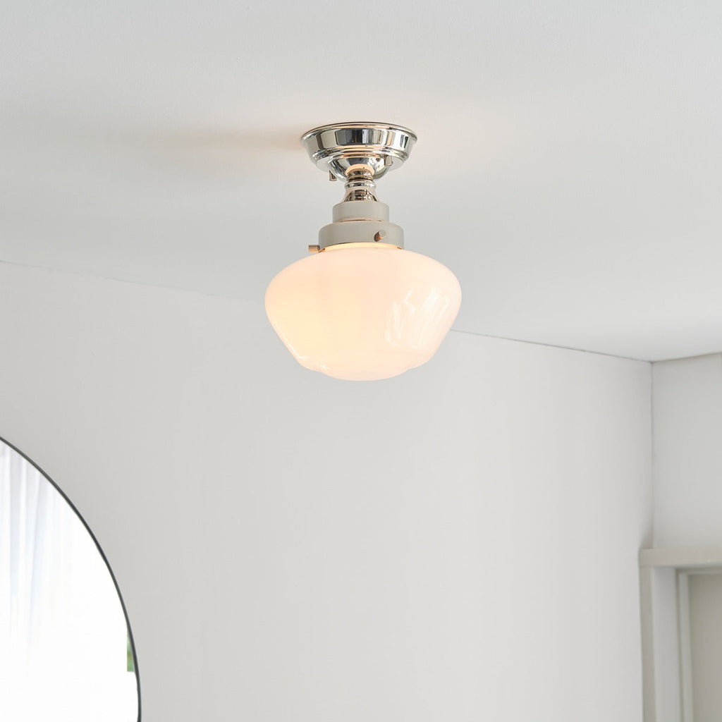 Chelsey 1 Light Ceiling Light - Bright Nickel & Opal Glass