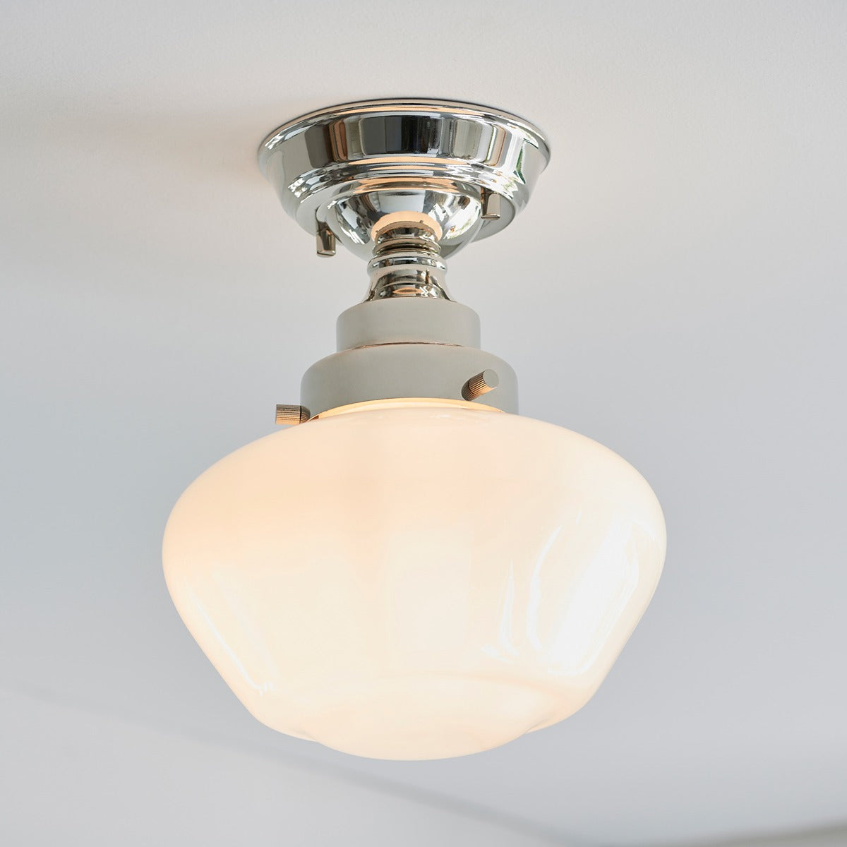 Chelsey 1 Light Ceiling Light - Bright Nickel & Opal Glass