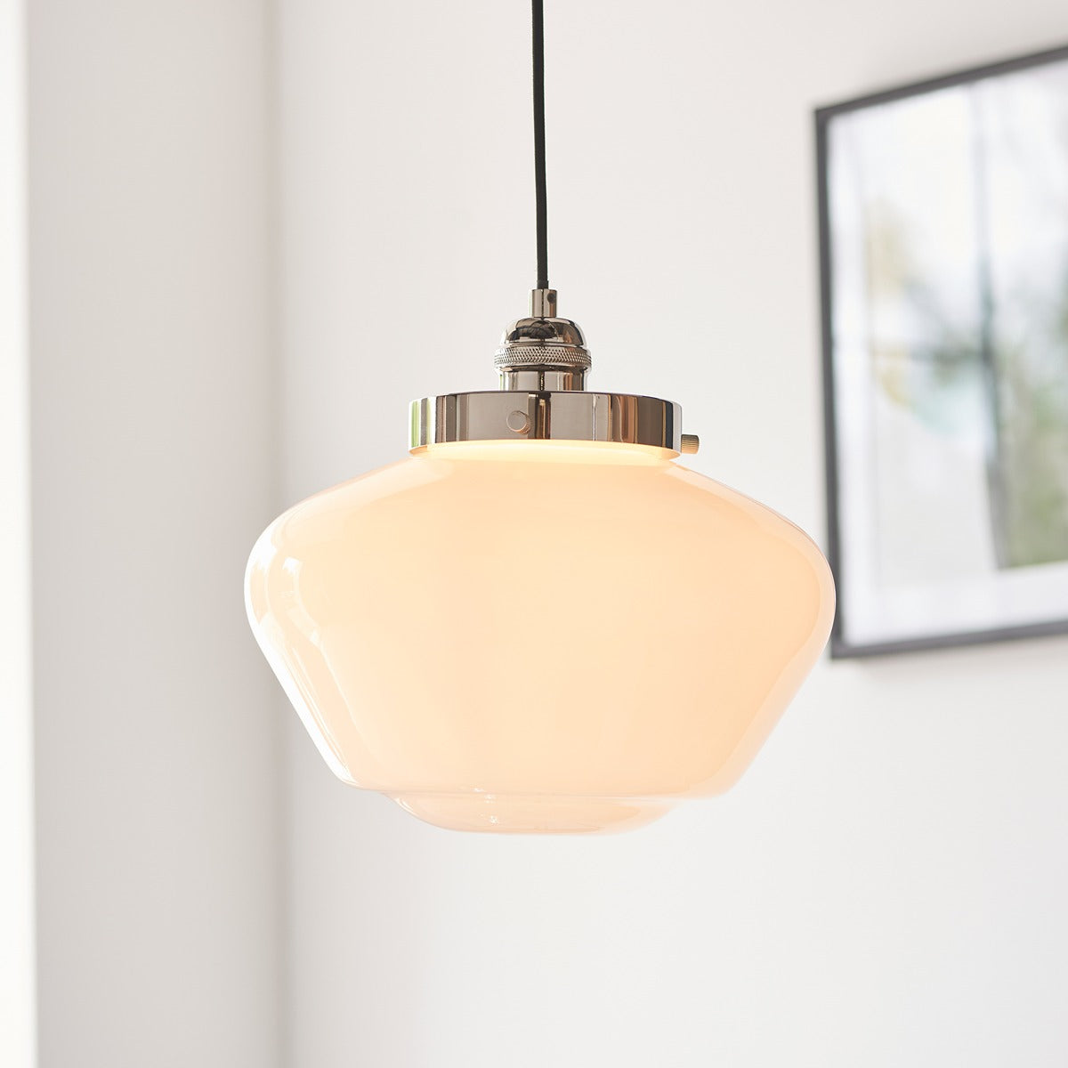 Chelsey 1 Light Pendant Light - Bright Nickel & Opal Glass