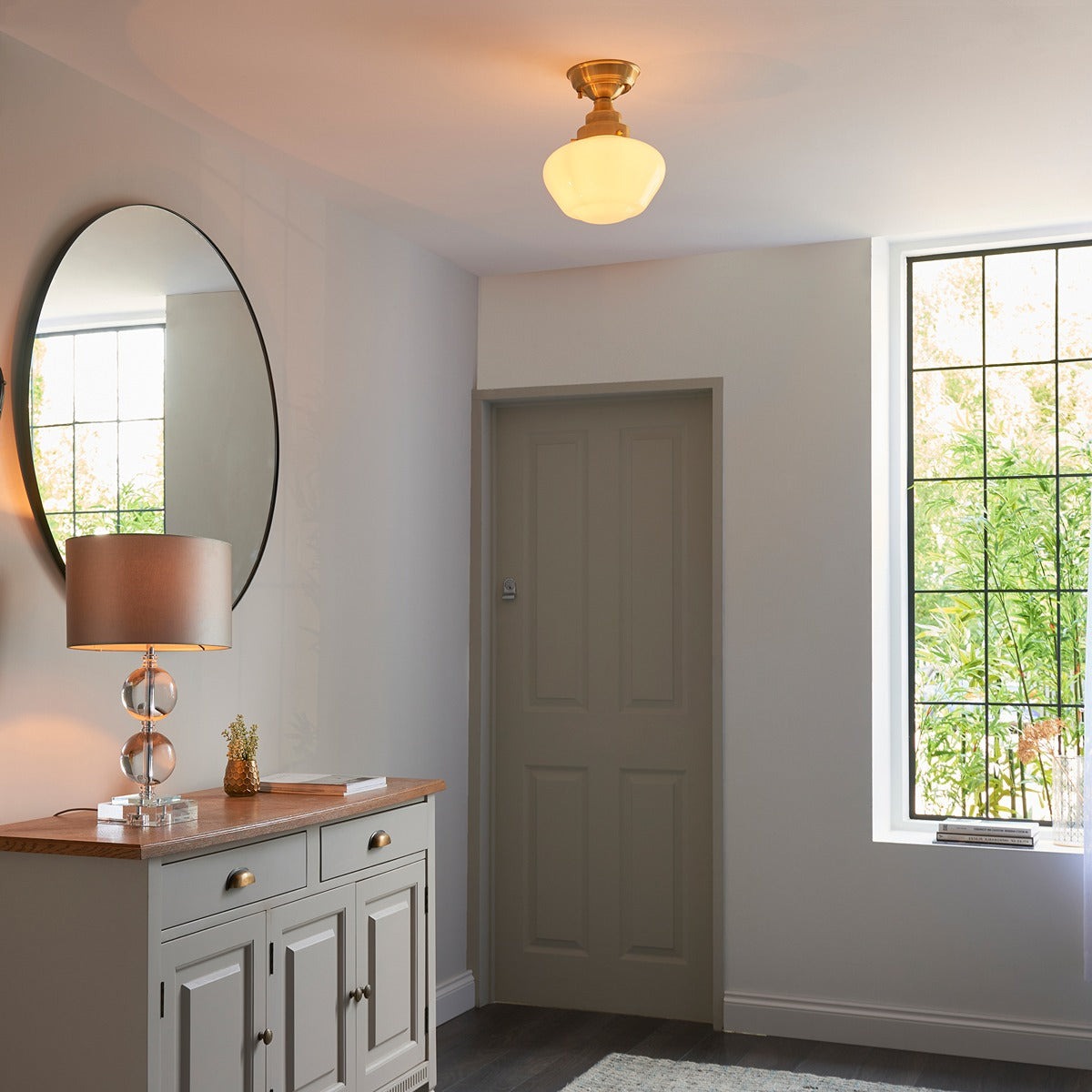 Chelsey 1 Light Ceiling Light - Brass & Opal Glass