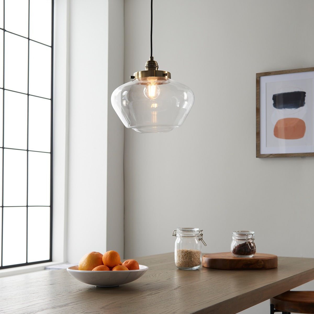 Chelsey 1 Light Pendant Light - Antique Brass & Clear Glass