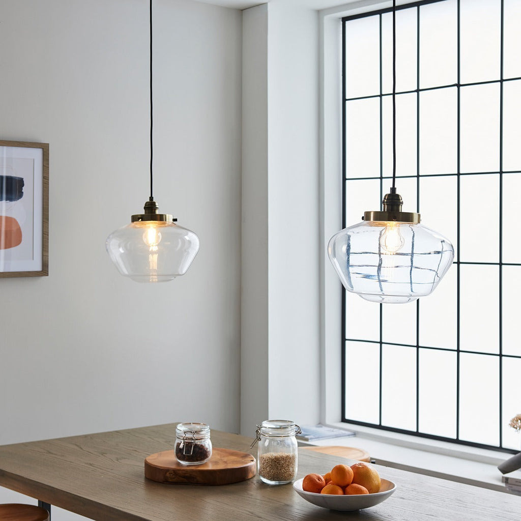 Chelsey 1 Light Pendant Light - Antique Brass & Clear Glass
