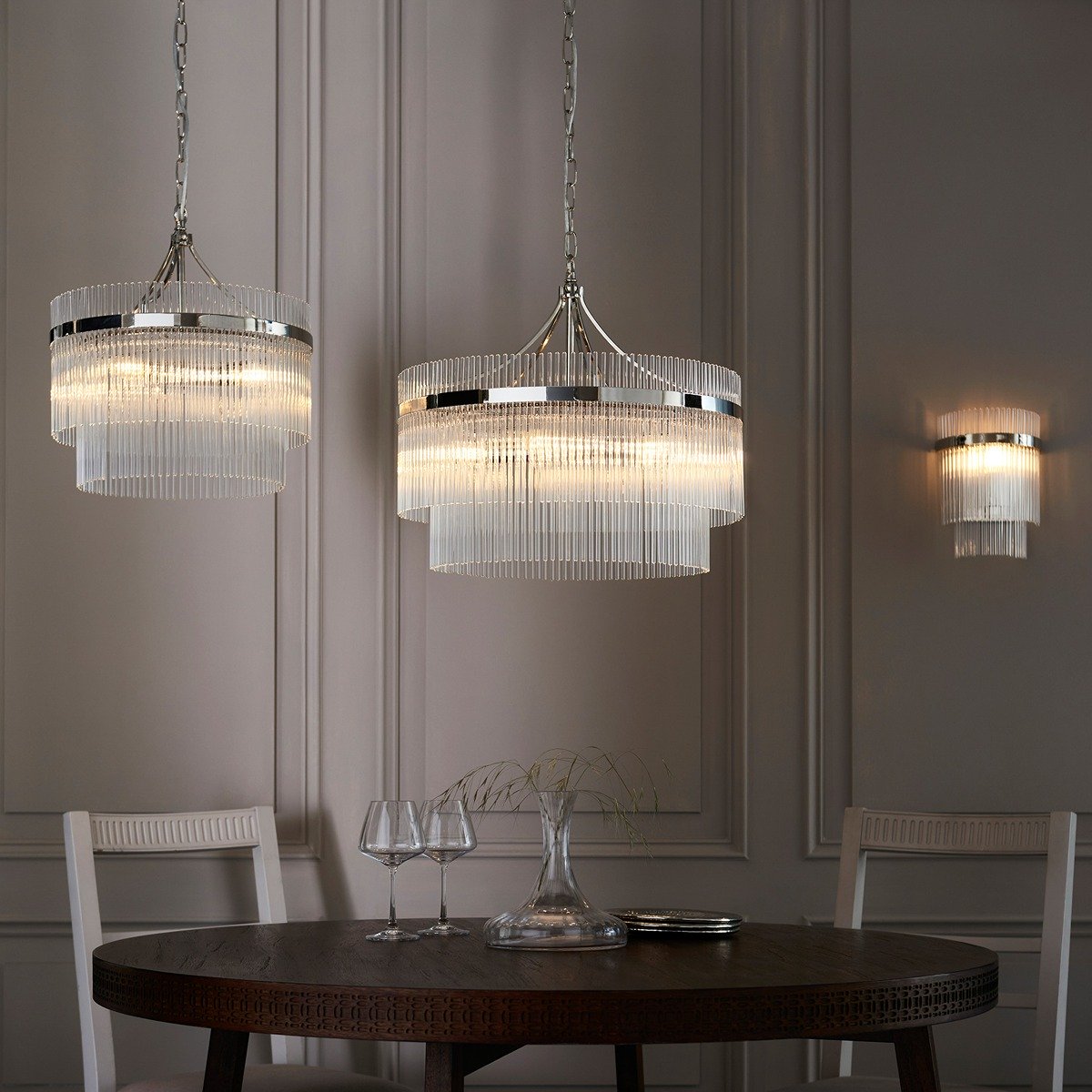 Marietta Glass 3 Pendant Light - Bright Nickel