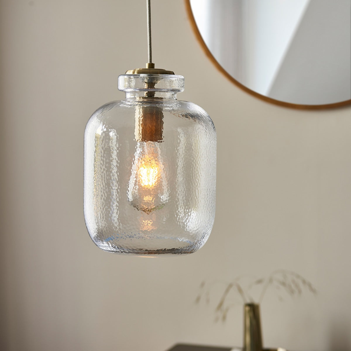 Lyra Glass Pendant Light - Antique Brass