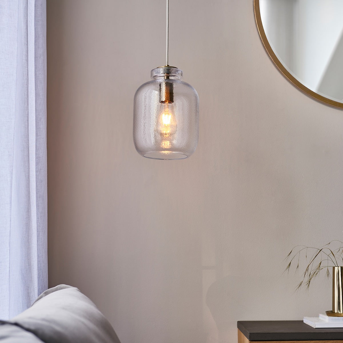 Lyra Glass Pendant Light - Antique Brass
