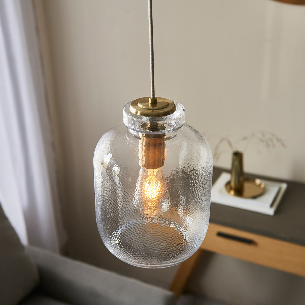 Lyra Glass Pendant Light - Antique Brass