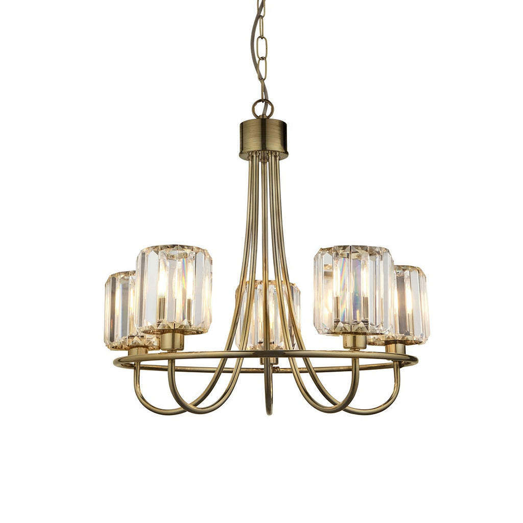 Berenice 5 Faceted Glass Ceiling Light - Antique Brass