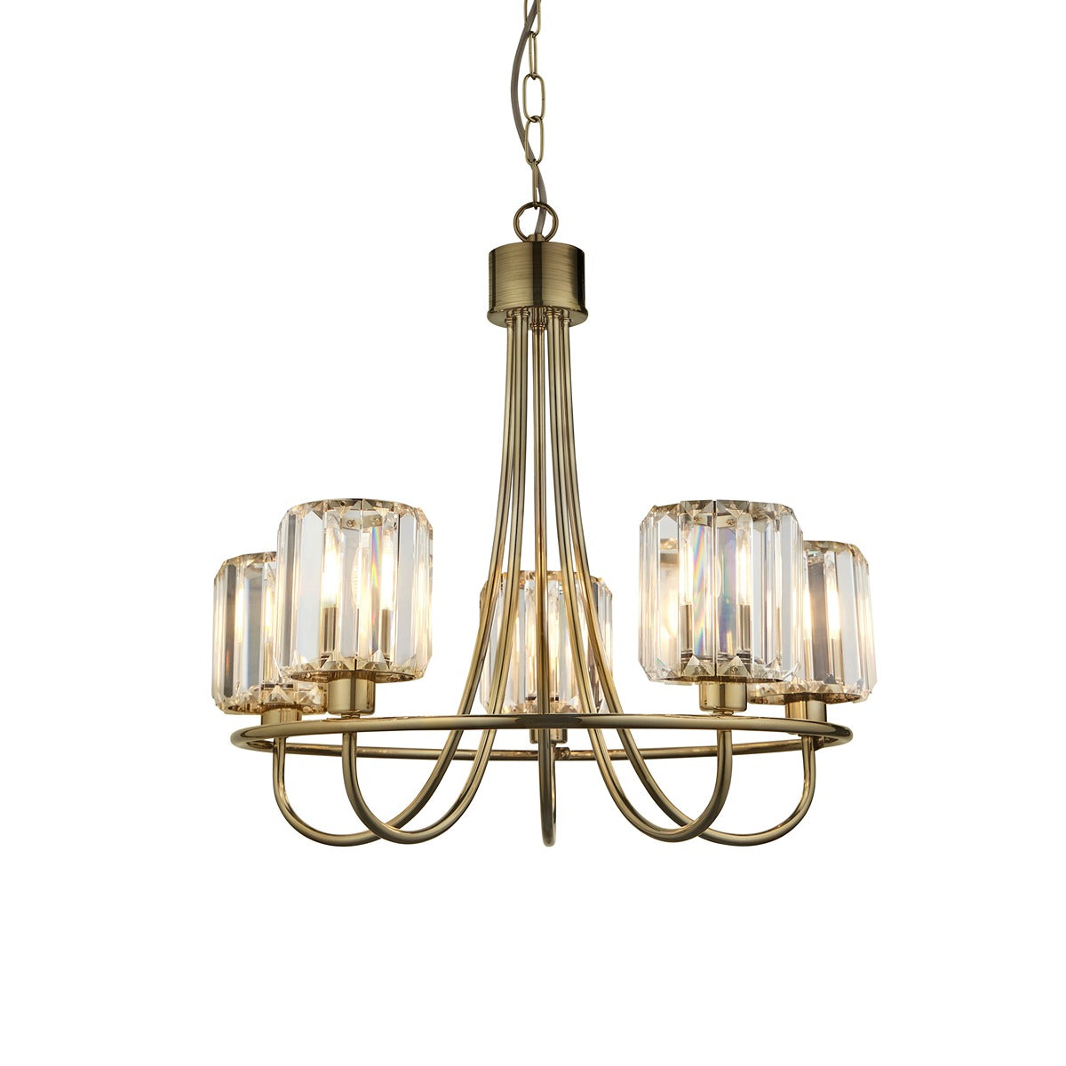Berenice 5 Faceted Glass Ceiling Light - Antique Brass