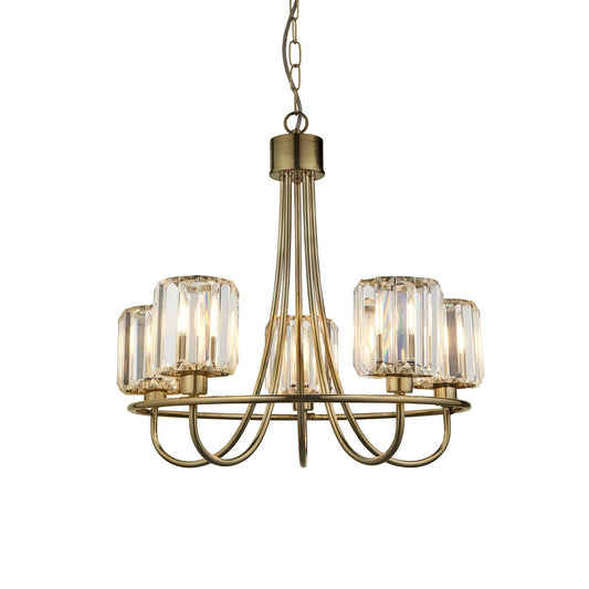 Berenice 5 Faceted Glass Ceiling Light - Antique Brass