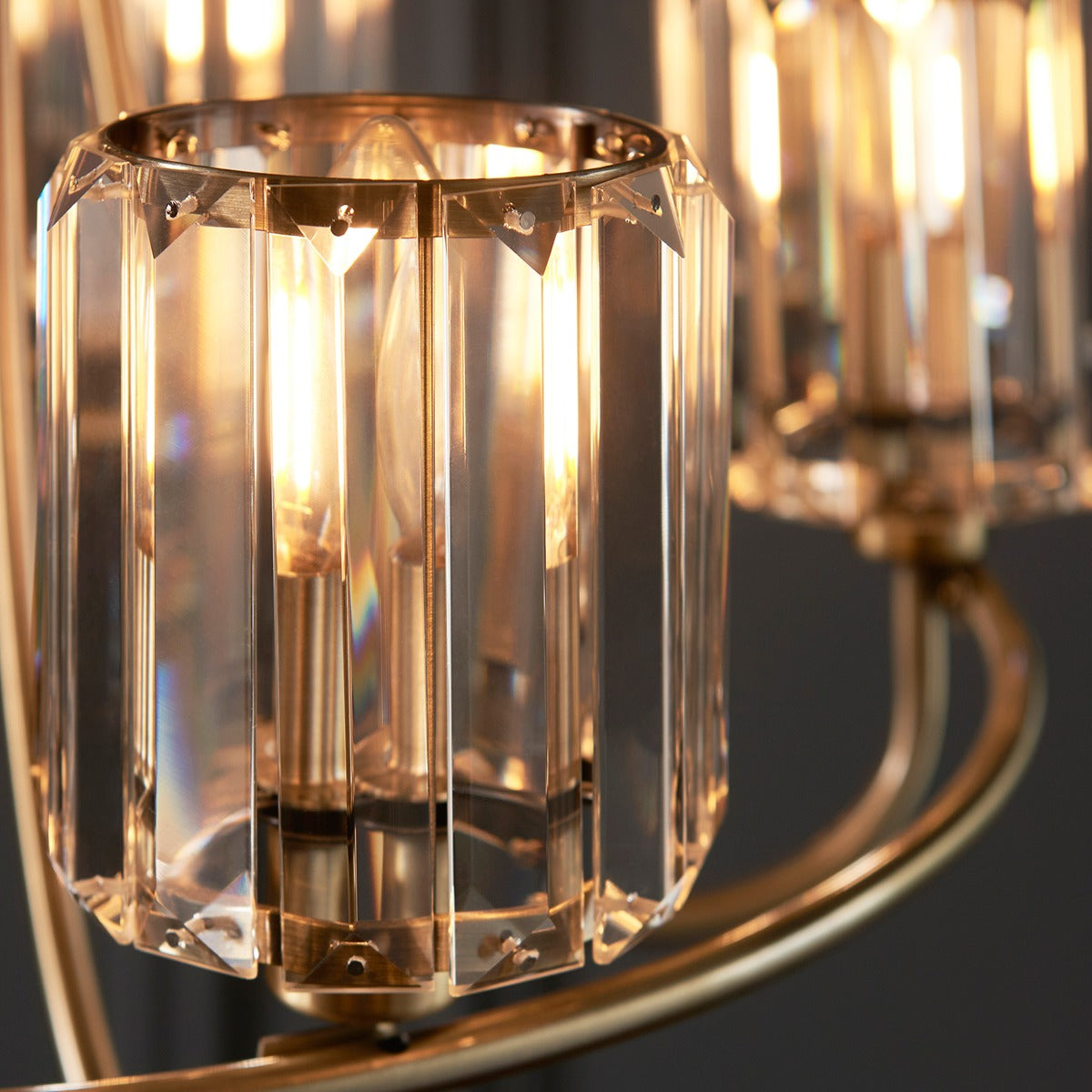 Berenice 5 Faceted Glass Ceiling Light - Antique Brass