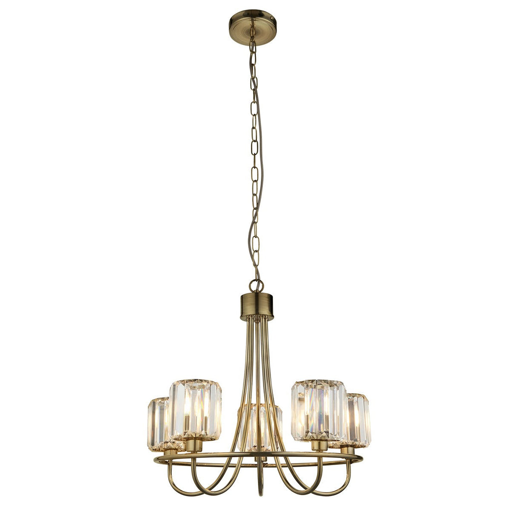 Berenice 5 Faceted Glass Ceiling Light - Antique Brass