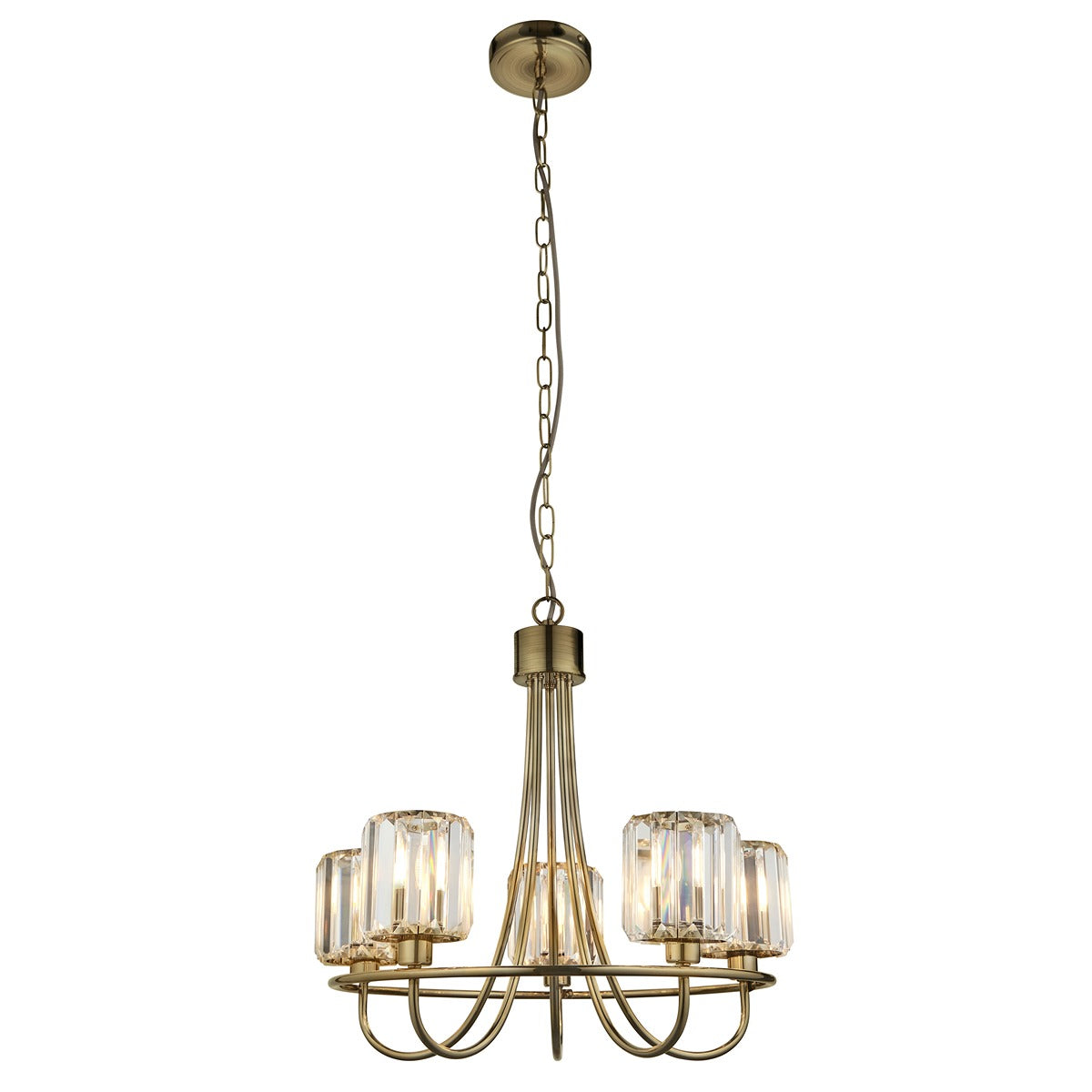 Berenice 5 Faceted Glass Ceiling Light - Antique Brass