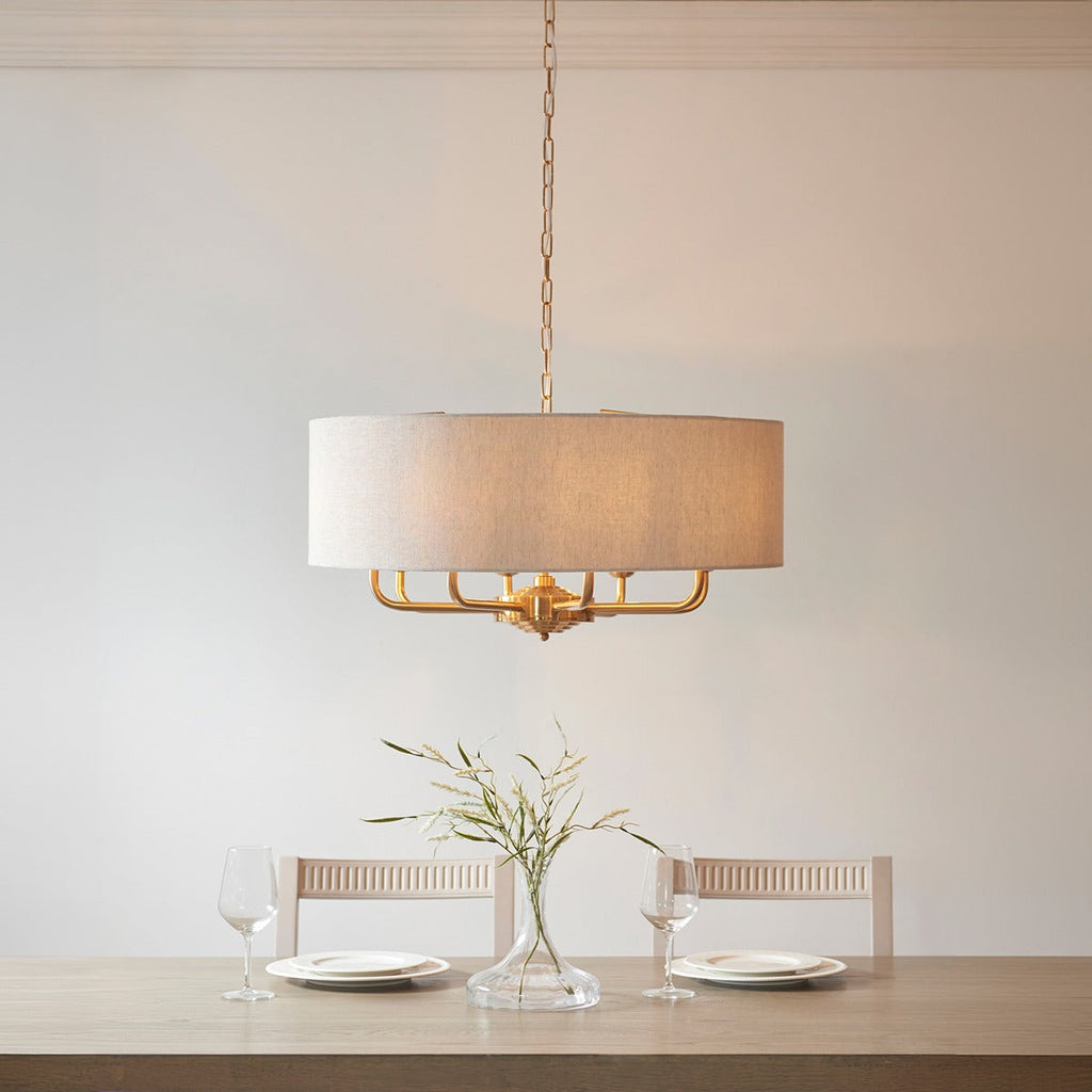 Hiden 8 Light Pendant Light - Vintage Brass