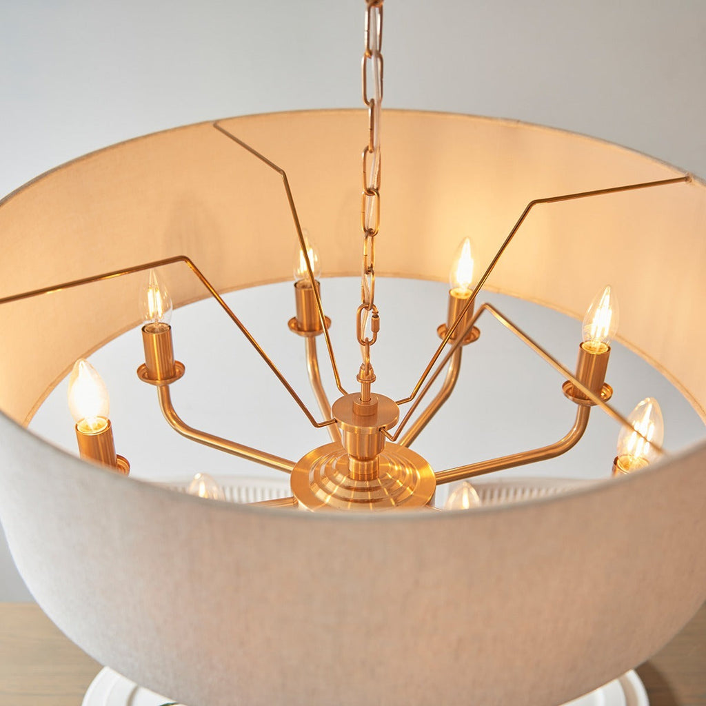 Hiden 8 Light Pendant Light - Vintage Brass
