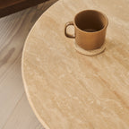 Trivium - Beige Travertine Round Dark Wood Premium Coffee Table