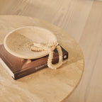 Trivium - Beige Travertine Round Dark Wood Premium Coffee Table