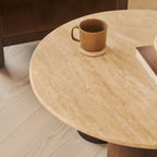 Trivium - Beige Travertine Round Dark Wood Premium Coffee Table