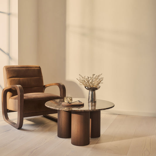 Trivium - Dark Emperador Round Dark Wood Premium Coffee Table