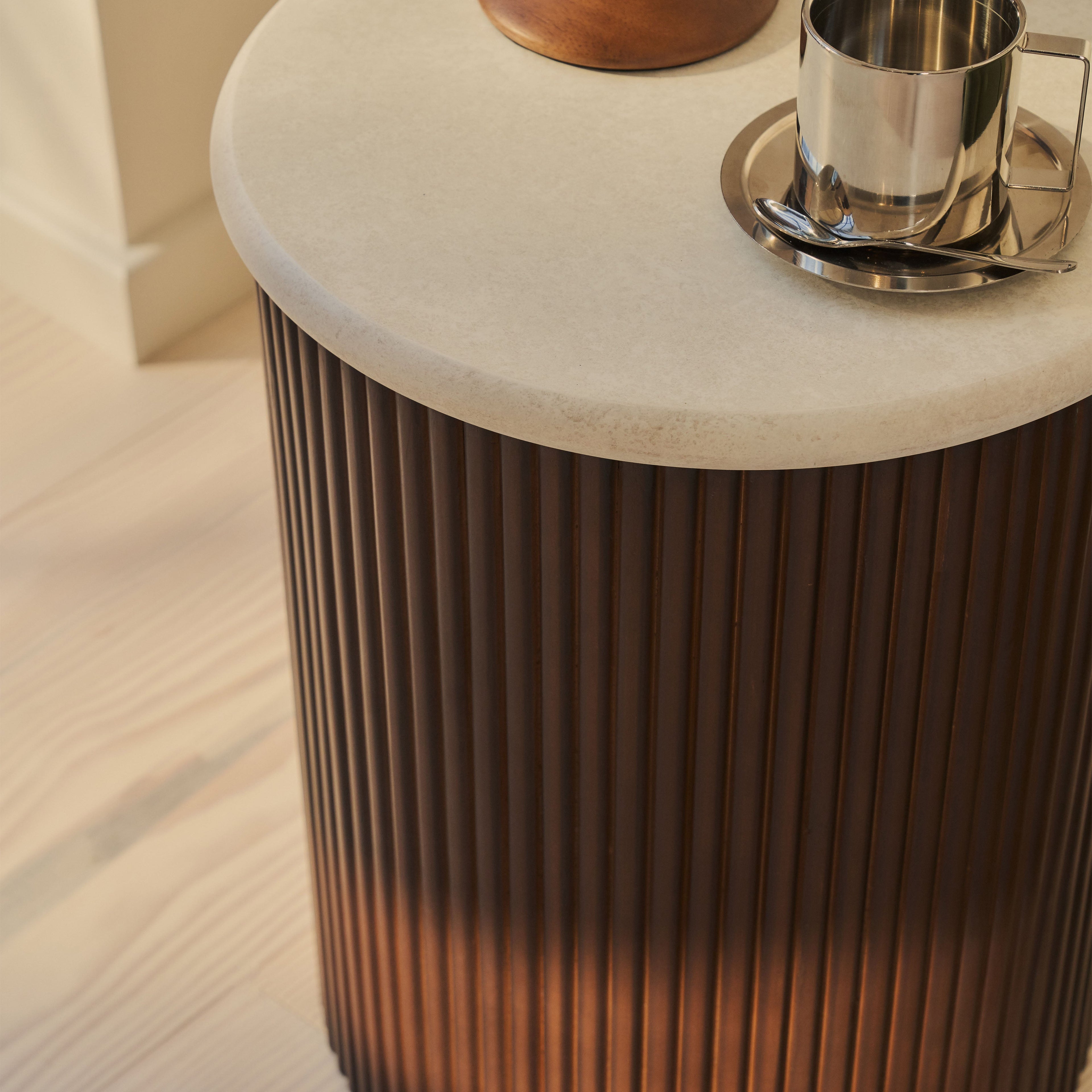 Cove - Dark Wood Ribbed Side Table