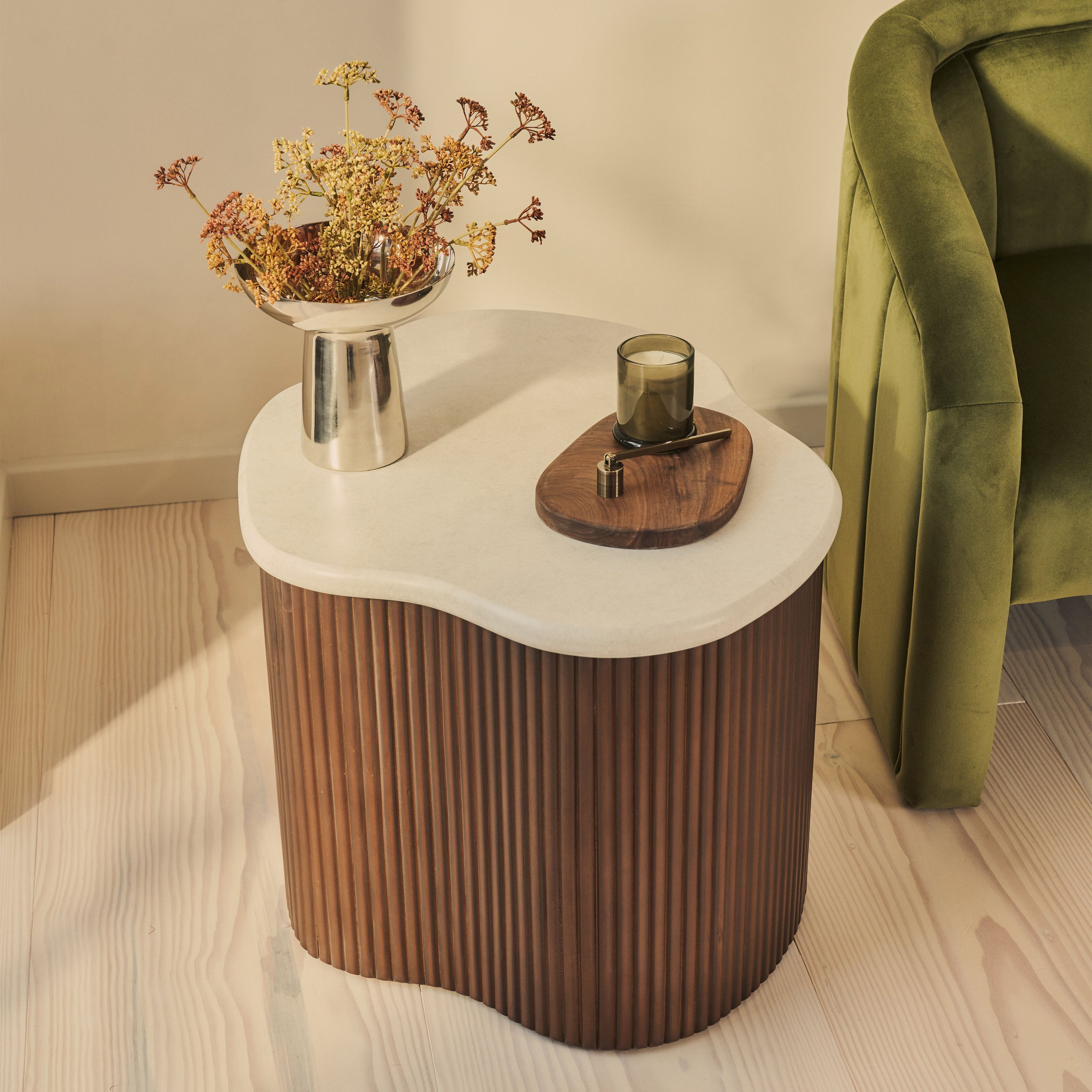 Cove - Dark Wood Ribbed Irregular Side Table