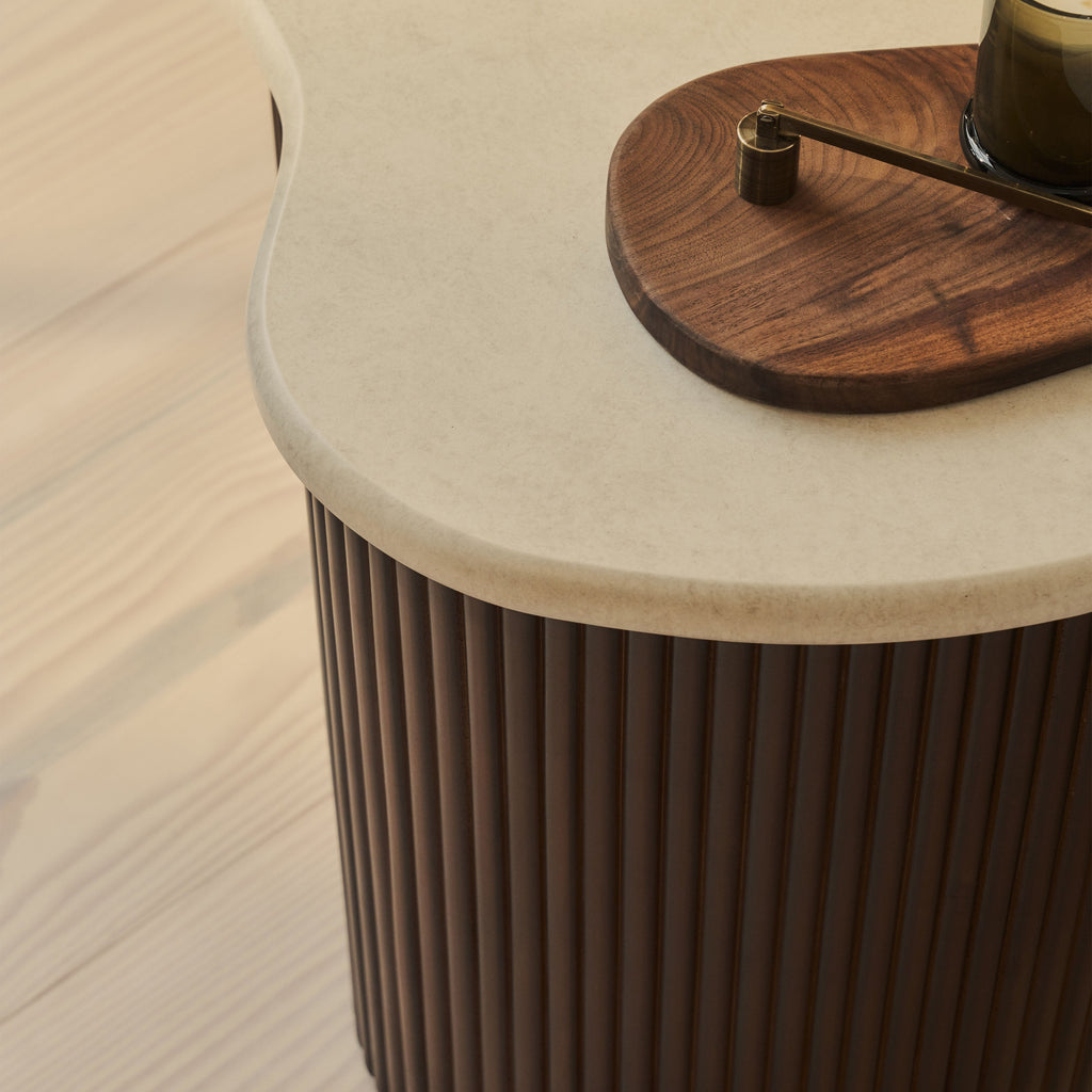 Cove - Dark Wood Ribbed Irregular Side Table