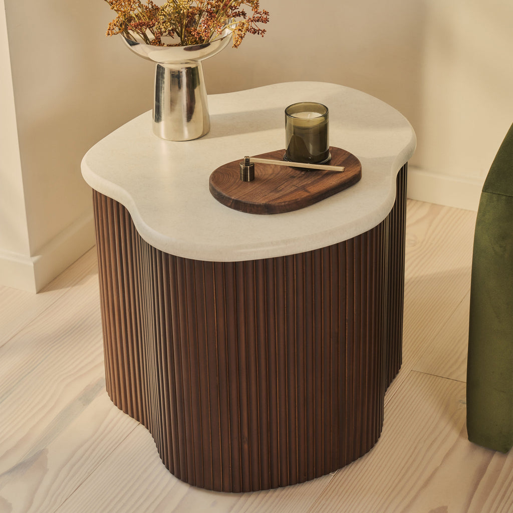 Cove - Dark Wood Ribbed Irregular Side Table