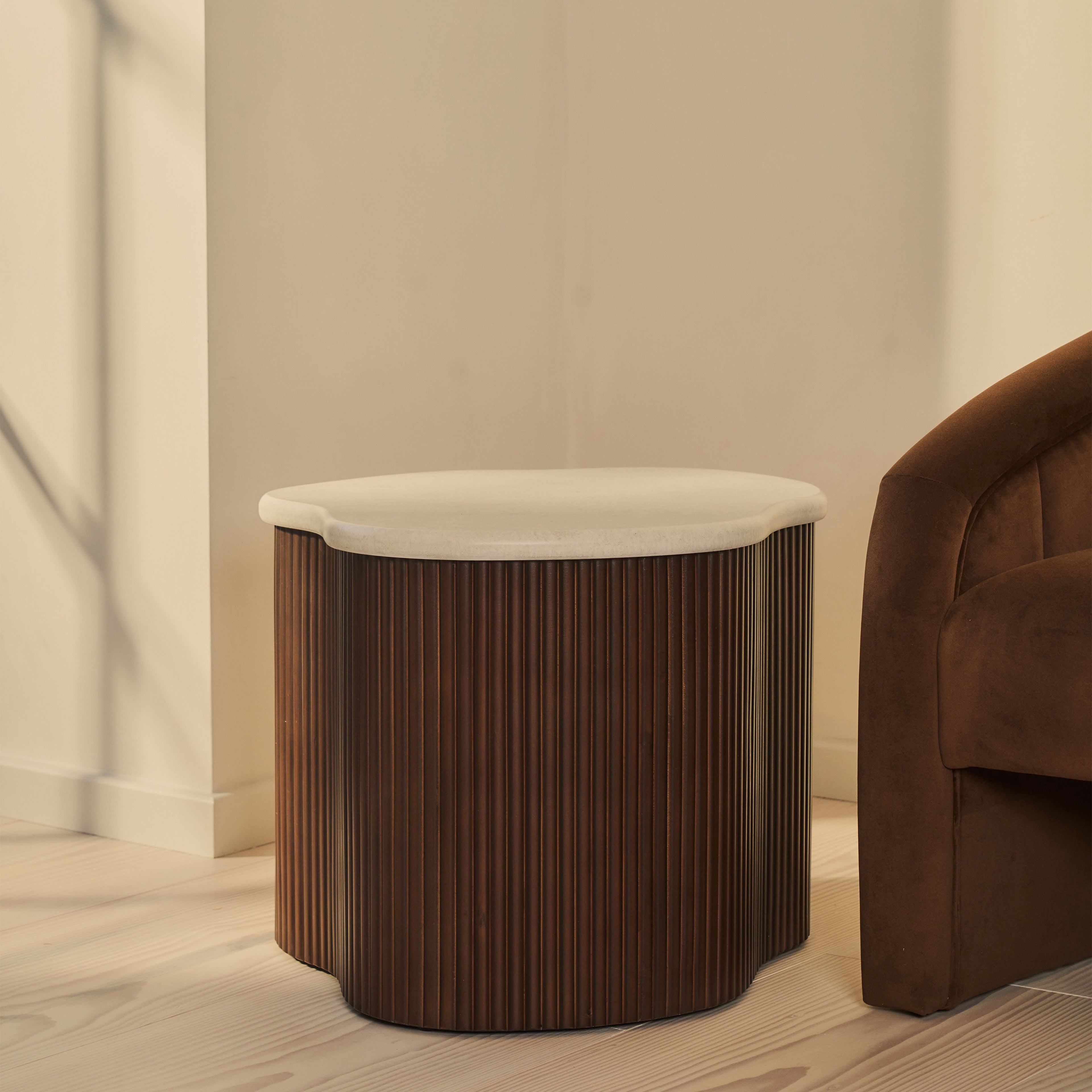 Cove - Dark Wood Ribbed Irregular Side Table