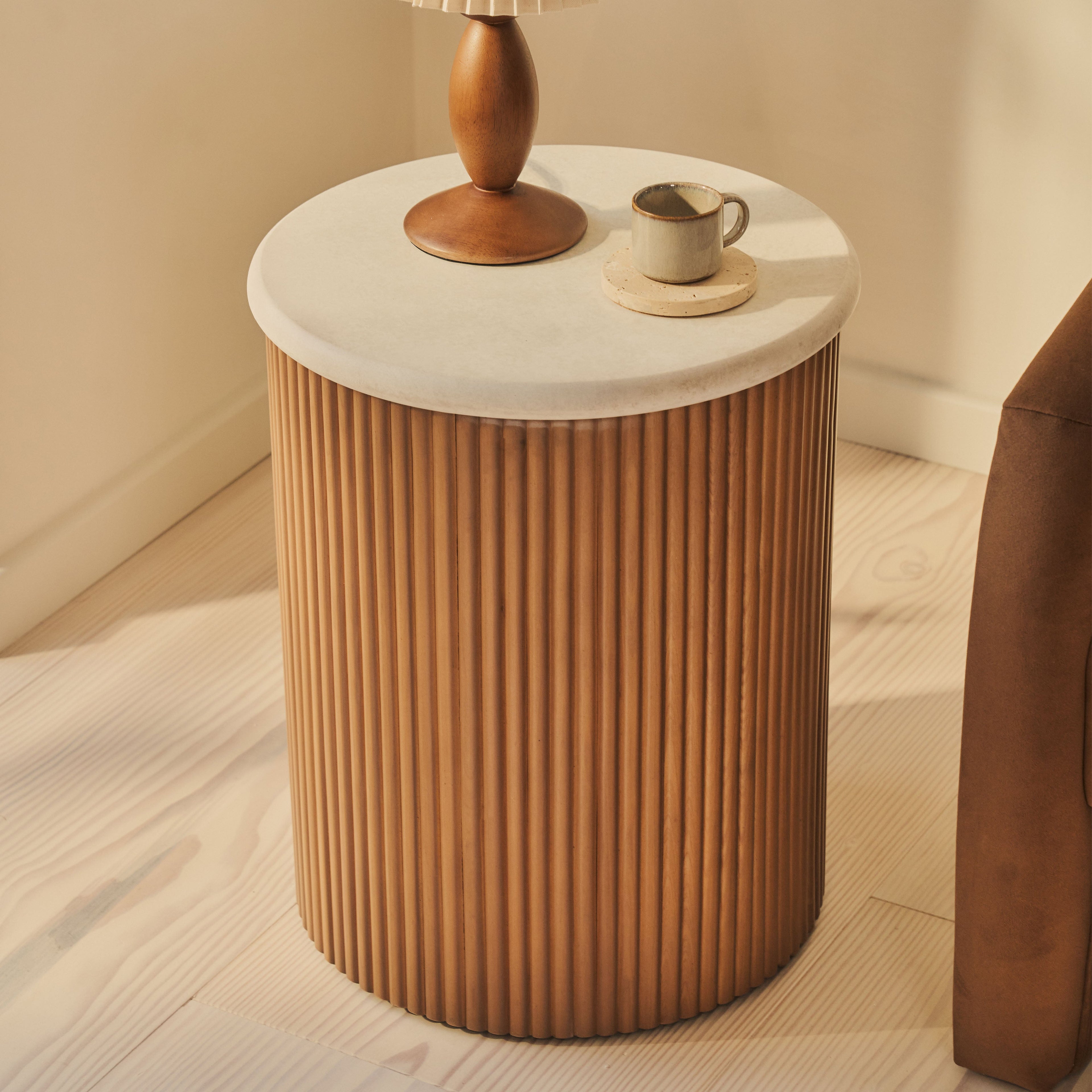 Cove - Warm Wood Ribbed Side Table