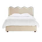 Nina Luxury Wave Contrast Piping Upholstered Bed - Cream