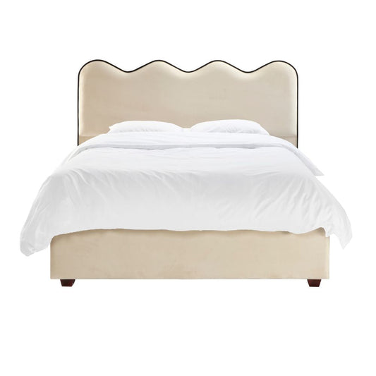 Nina Luxury Wave Contrast Piping Upholstered Bed - Cream
