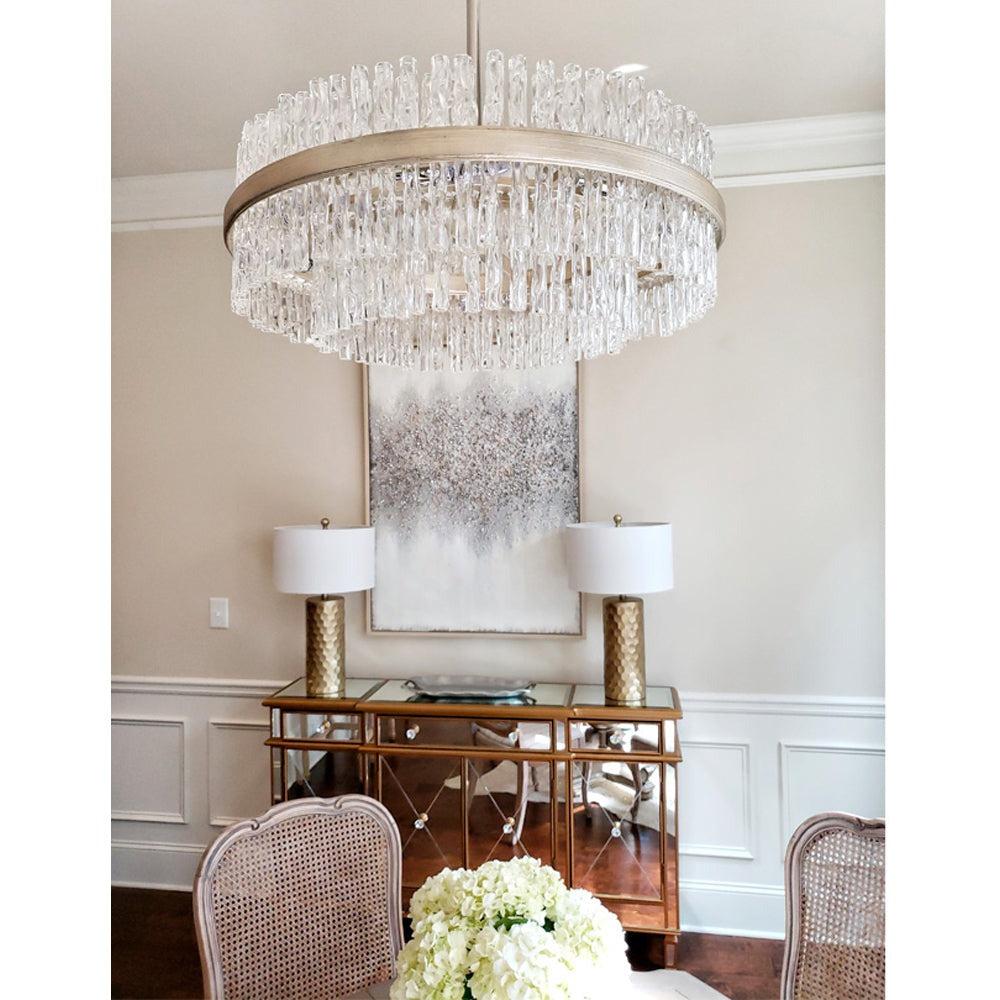 Chime Chandelier - Silver Leaf & Polished Stainless Steel