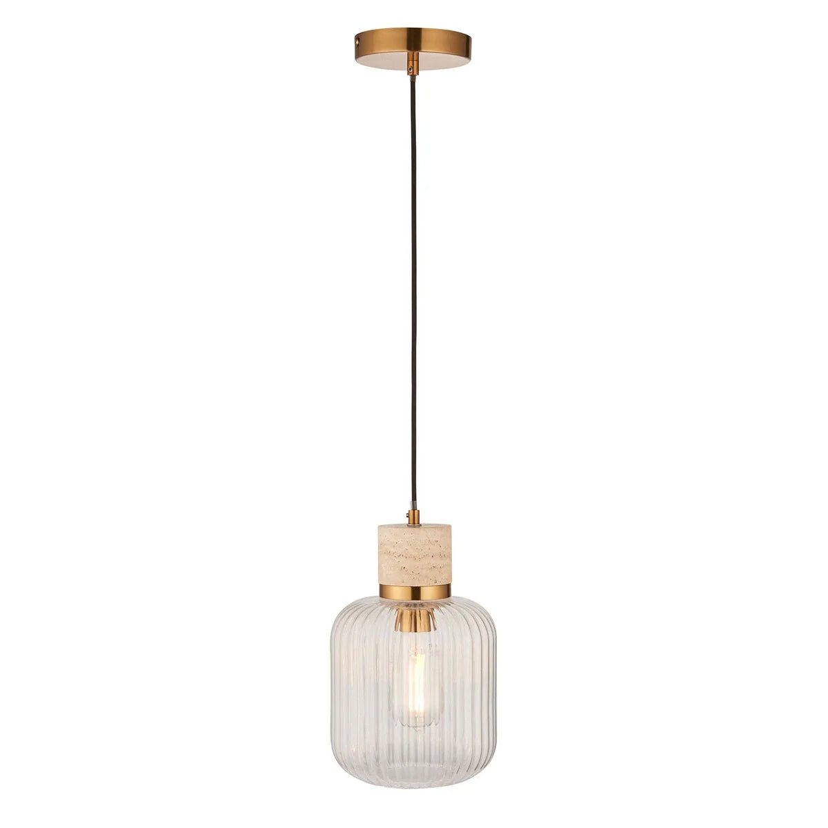 Travi Travertine Ribbed 1 Pendant Light - Natural