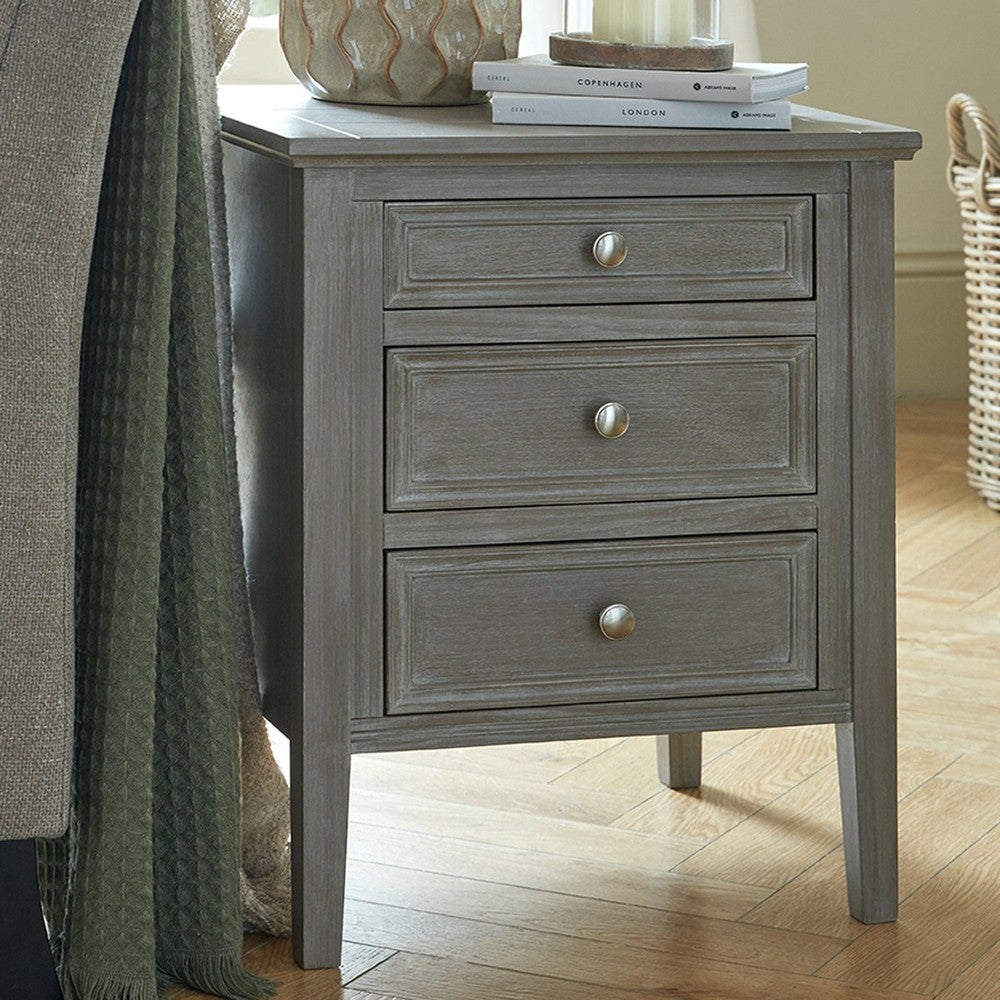 The Serene Collection 3 Drawer Bedside Table - Grey