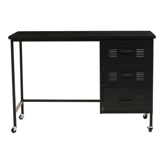 Asher 3 Drawer Metal Desk with Wheels - Black