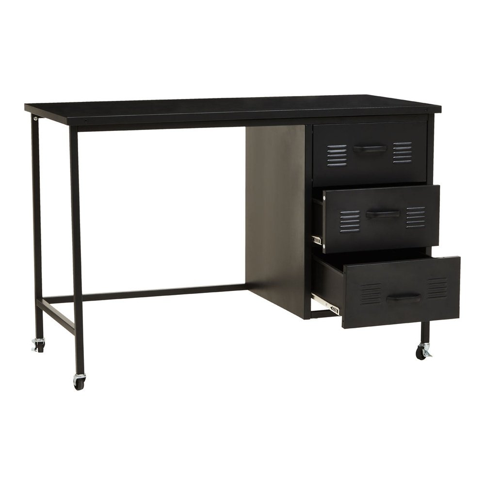 Asher 3 Drawer Metal Desk with Wheels - Black