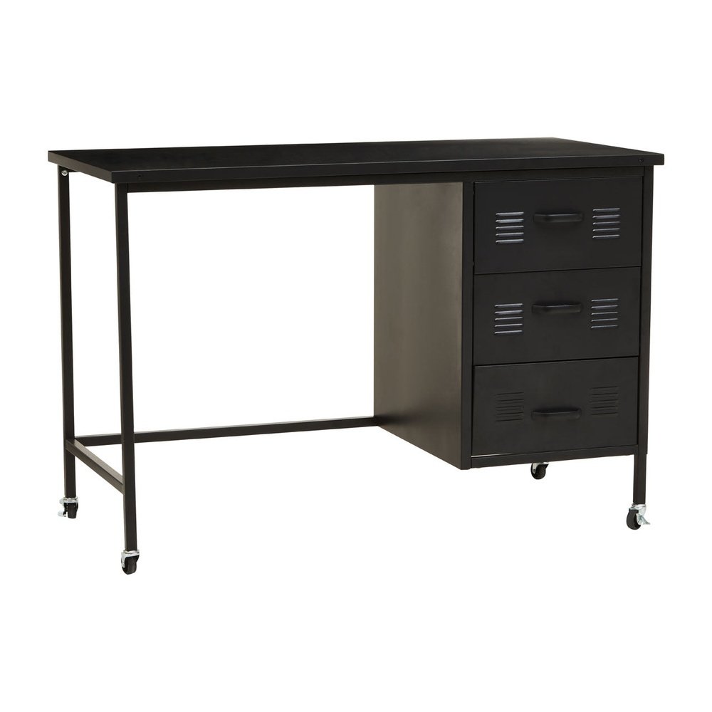 Asher 3 Drawer Metal Desk with Wheels - Black