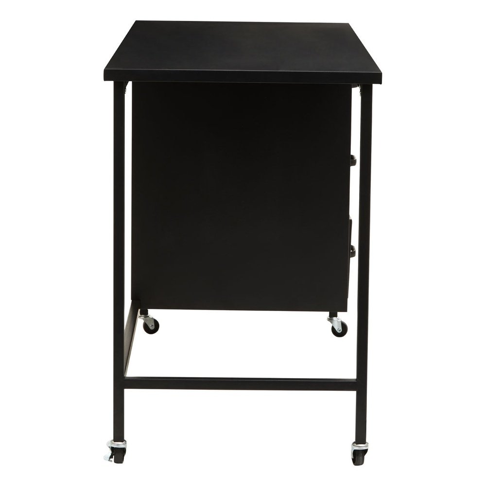 Asher 3 Drawer Metal Desk with Wheels - Black