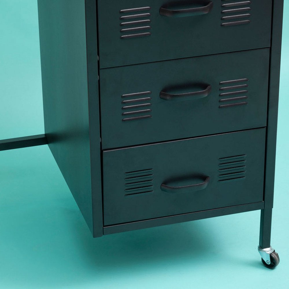 Asher 3 Drawer Metal Desk with Wheels - Black